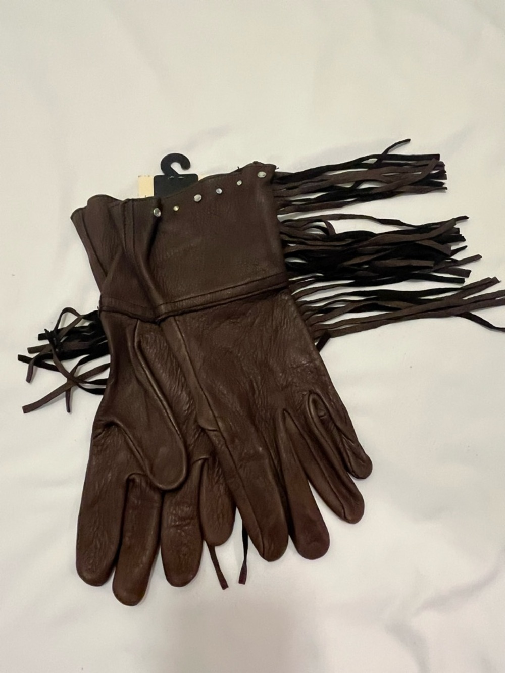 Vintage Western Brown Leather Fringe Gloves